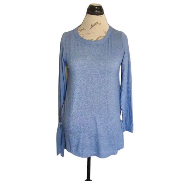 Soft Surroundings Blouse Size XS 2-4 Blue Tie The Knot Tunic Long Sleeve Yoga - Picture 2 of 12